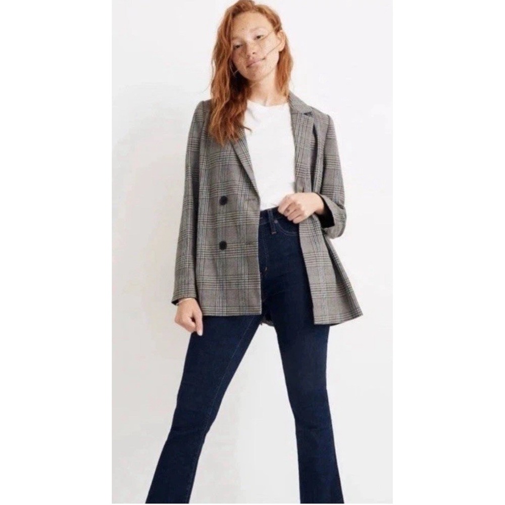 Madewell Caldwell Oversized Plaid Wool Blend Double breasted Blazer Size Small